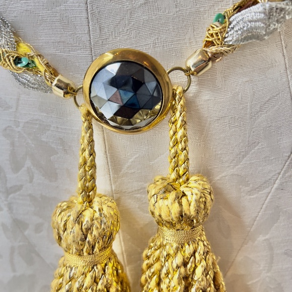 Vintage Custom Made Ladies Metallic Thread and Faux Jeweled Tassle Belt main image 6